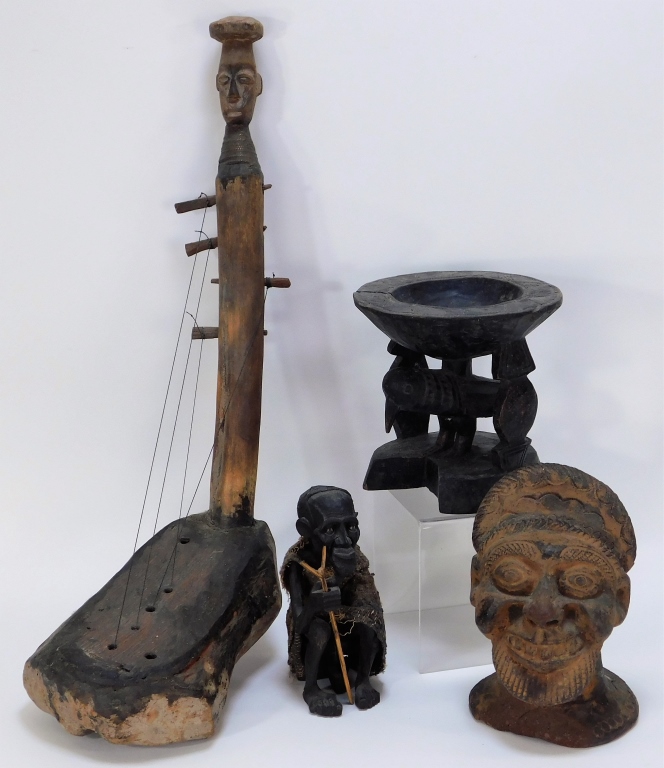 Appraisal: GROUP OF AFRICAN CEREMONIAL AND MUSICAL OBJECTS Africa th CenturyIncludes