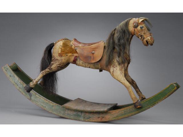 Appraisal: Rare Crandall Rocking Horse America ca Hide covered wood horse