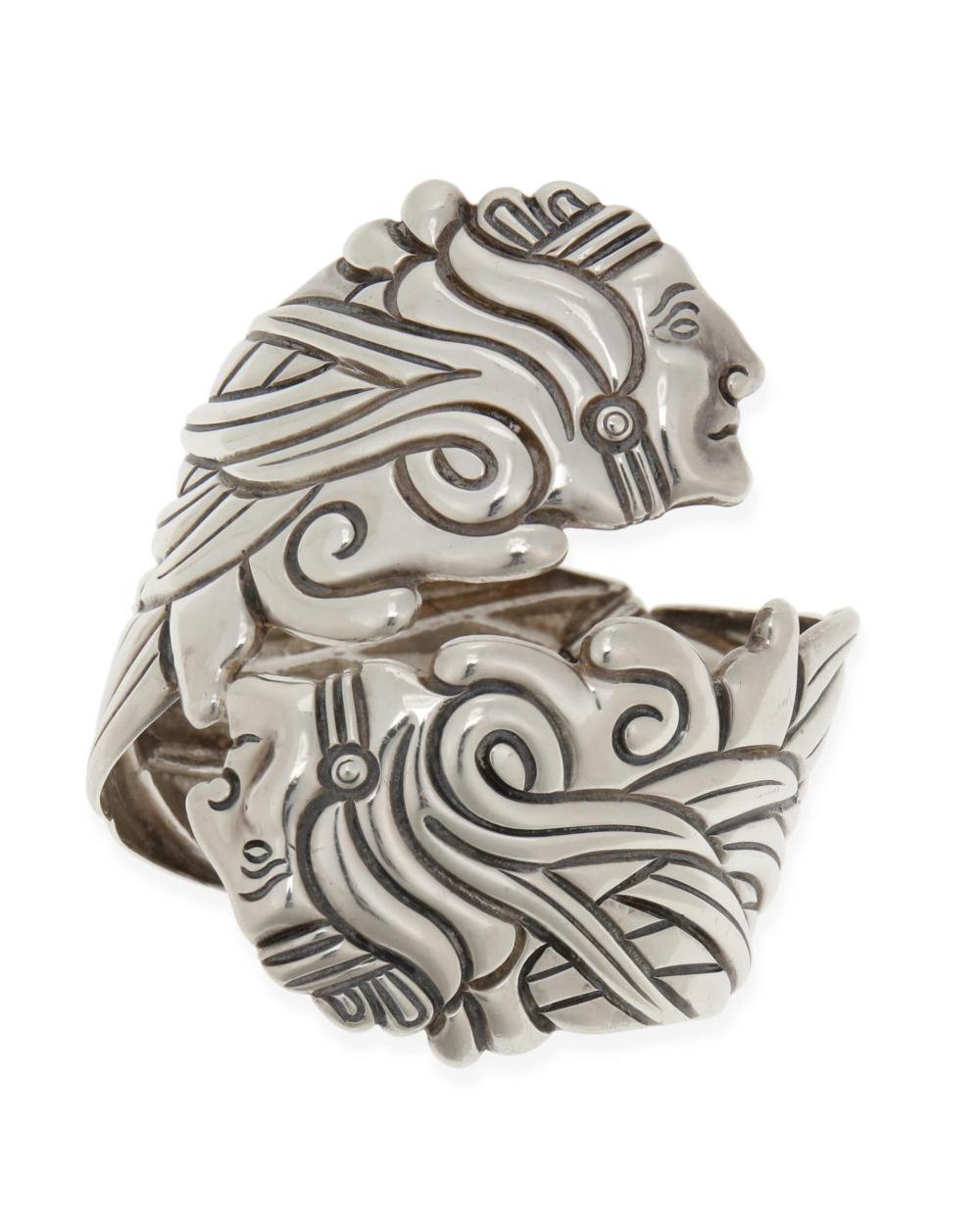 Appraisal: Los Castillo A silver Aztec warrior bracelet circa - Taxco