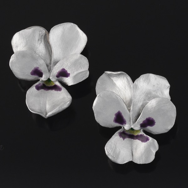 Appraisal: JAR PARIS ALUMINUM AND ENAMEL PANSY EARRINGS - x -