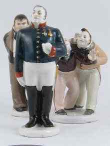 Appraisal: A mixed lot comprising three Russian ceramic figures by Lomonosov