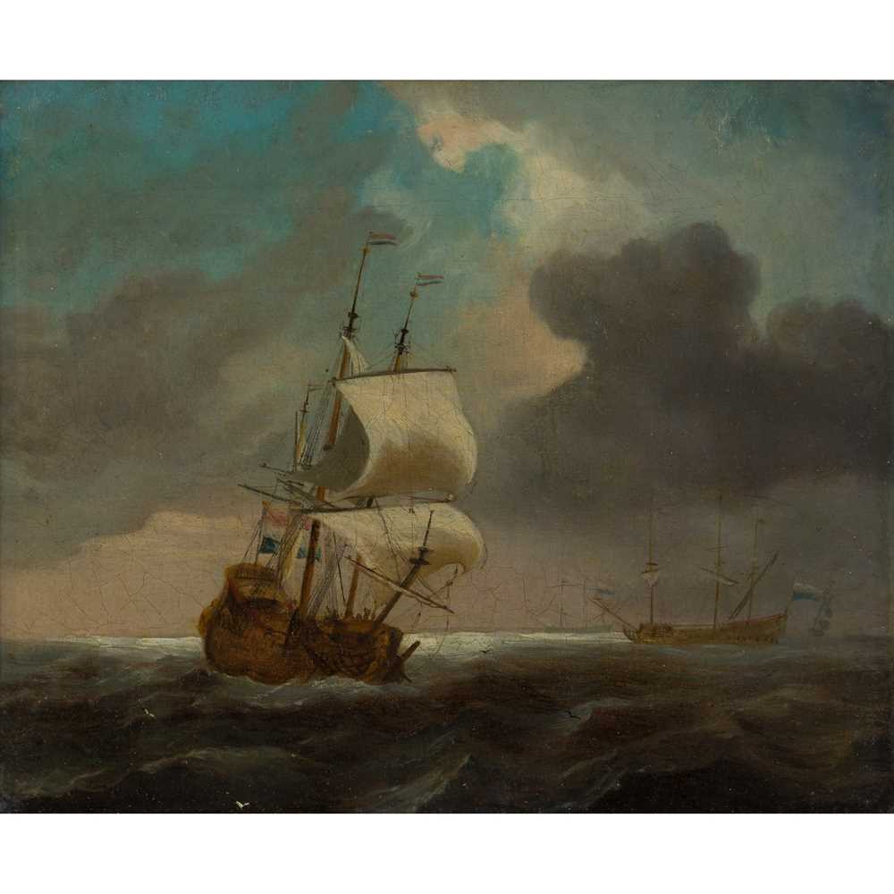 Appraisal: CIRCLE OF PETER MONAMY DUTCH MAN-OF-WAR IN STORMY SEAS Oil