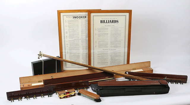 Appraisal: A COLLECTION OF SNOOKER AND BILLIARDS EQUIPMENT TO INCLUDE two