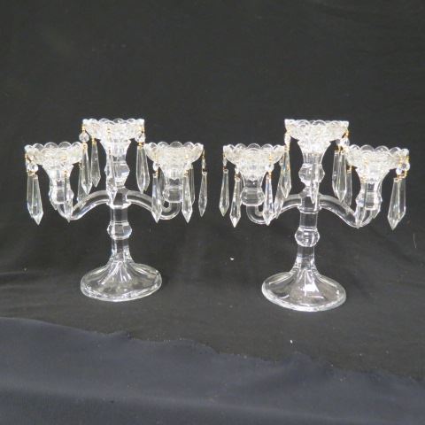 Appraisal: Pair of Crystal Candelabra triple sconce teardrop prisms excellent