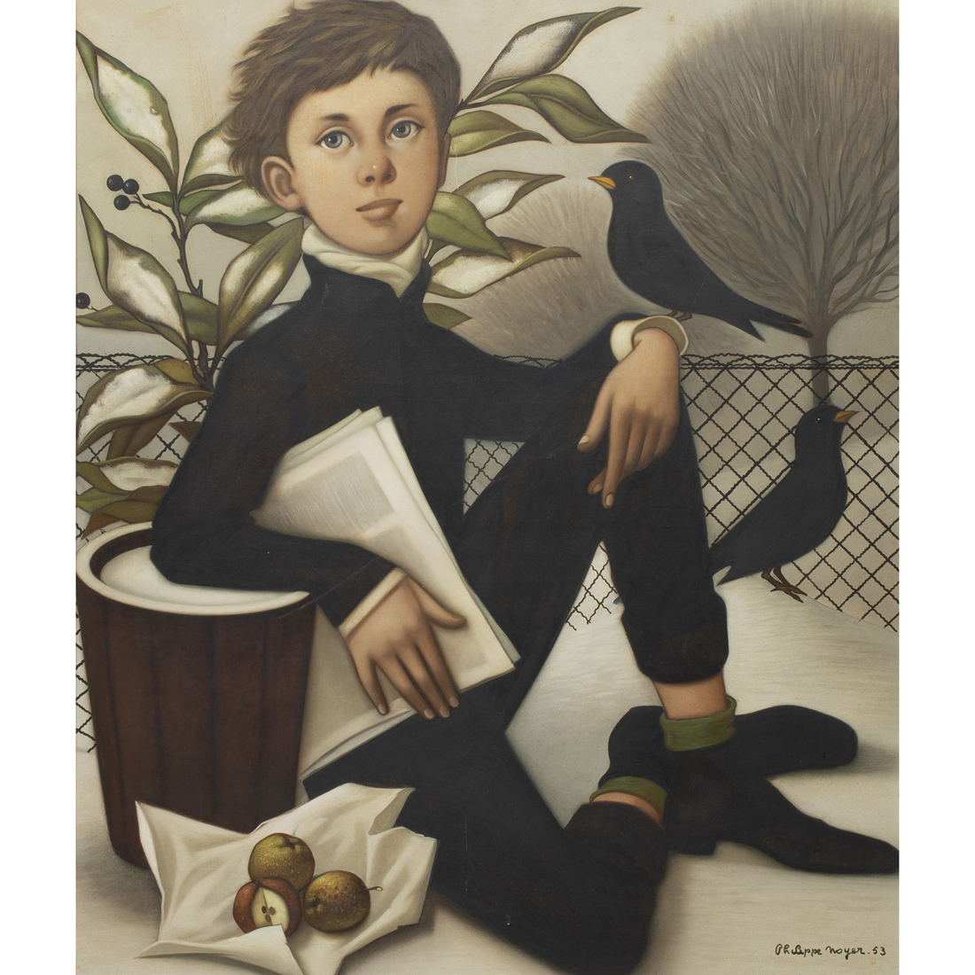 Appraisal: Philippe Noyer French - Young Boy with Black Birds oil