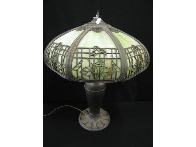 Appraisal: Miller Slag Glass Table Lamp overlaid floral on panel umbrella