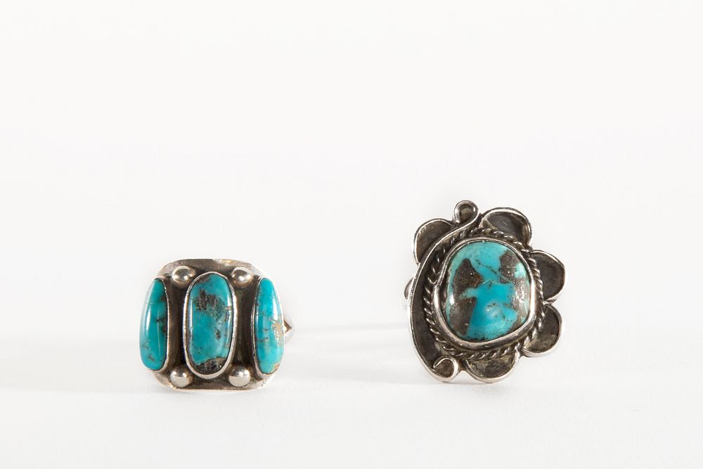 Appraisal: Two Navajo Silver and Turquoise Rings ca - Navajo Two