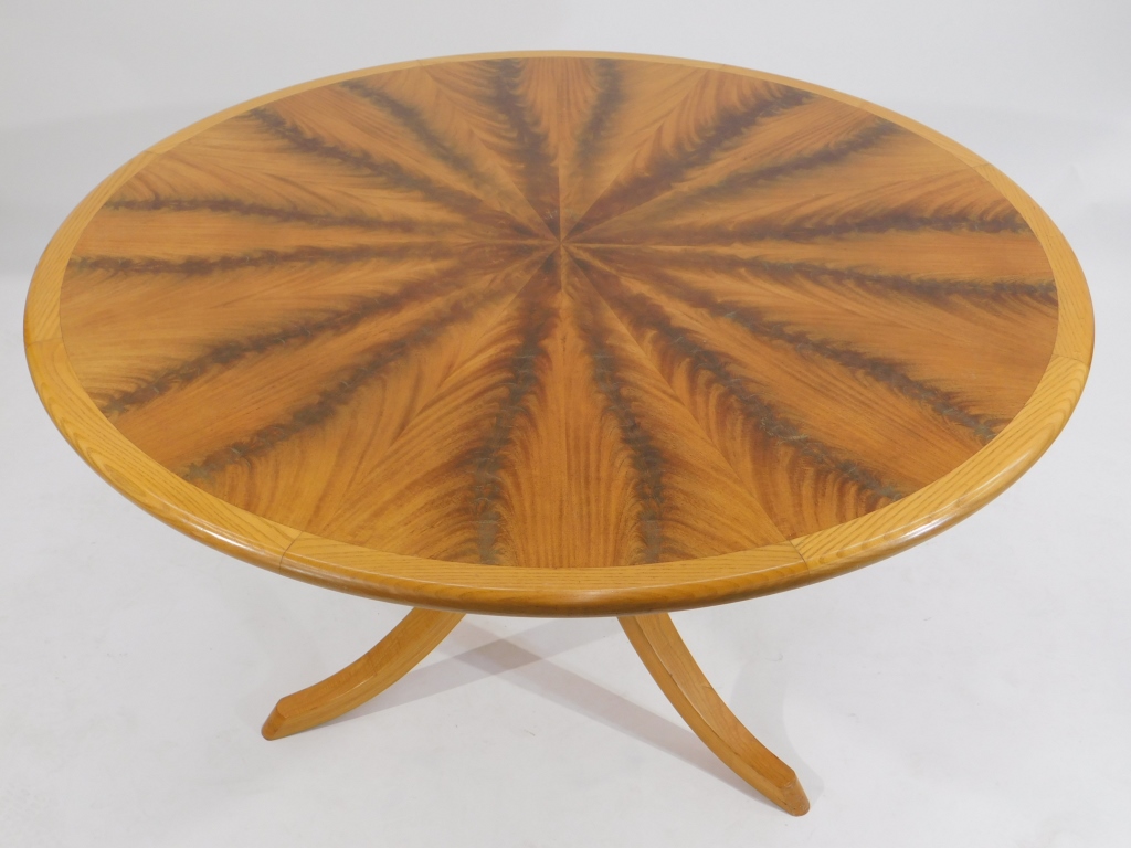 Appraisal: FLAME MAHOGANY WOOD INLAY DINING TABLE United States th CenturyRound