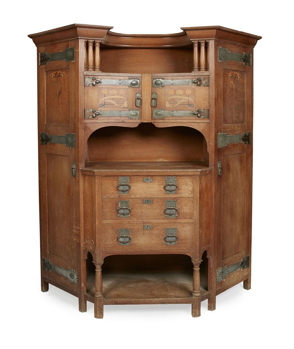 Appraisal: SHAPLAND PETTER BARNSTAPLE OAK AND MARQUETRY INLAID SIDE CABINET CIRCA