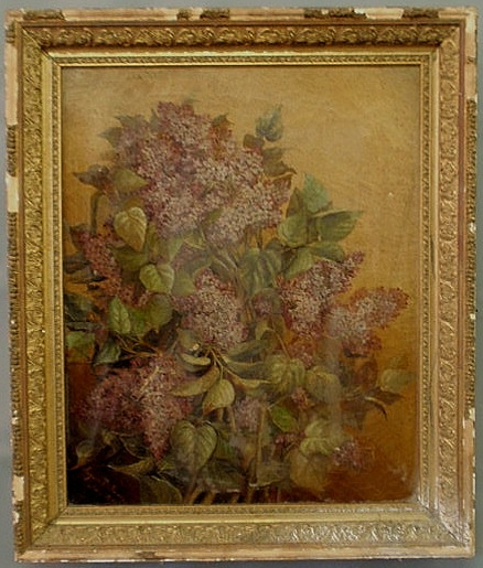 Appraisal: Oil on canvas still life painting of lilacs signed Augusta