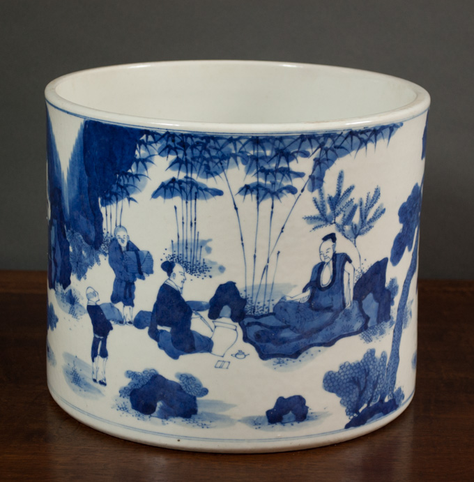 Appraisal: CHINESE PORCELAIN BLUE AND WHITE PORCELAIN BRUSH POT hand painted