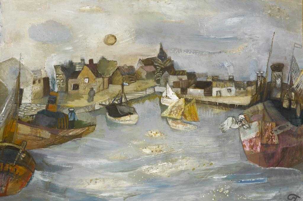 Appraisal: GWYNETH JOHNSTONE - HARBOUR SCENE signed with monogram signed again