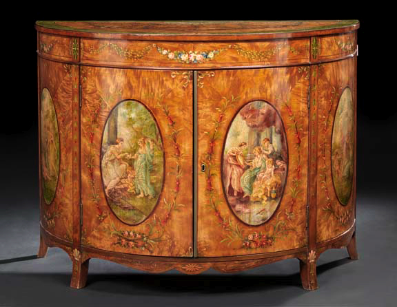 Appraisal: Adam-Style Satinwood and Polychromed Demi-lune Cabinet th century and later