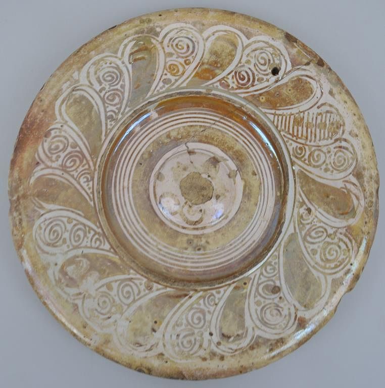 Appraisal: Hispano-Moresque Lustre Dish with diagonally gadrooned border centering a raised