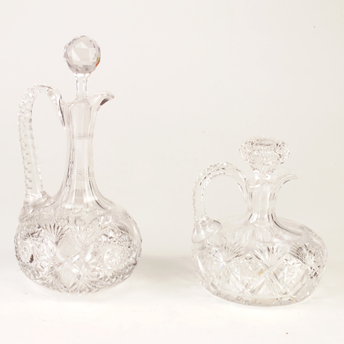 Appraisal: Two cut glass decanters with stoppers Minor nicks Unmarked Taller