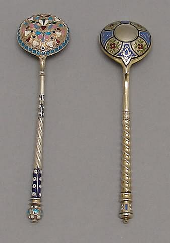 Appraisal: Twist handles with enamel decoration on stems and bottoms of