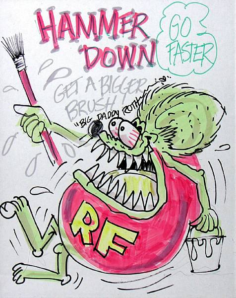 Appraisal: An Ed Roth hand drawn Rat Fink drawing Hammer Down