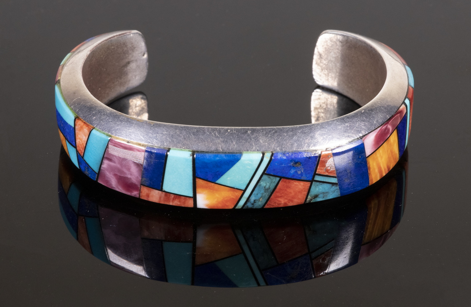 Appraisal: STONE INLAID STERLING BRACELET BY ALVIN YELLOWHORSE Finely Crafted Silver