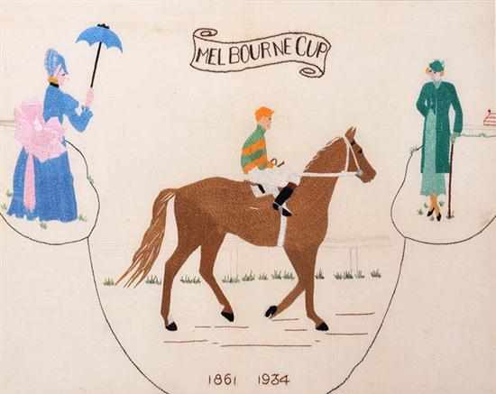 Appraisal: TAPESTRY OF MELBOURNE CUP WINNER PETER PAN framed Overall cm