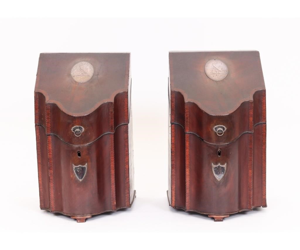 Appraisal: Fine pair of Georgian mahogany inlaid knife boxes circa each