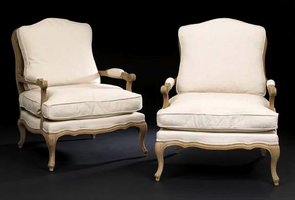 Appraisal: Pair of Louis XV-Style Beechwood Fauteuils each with a slightly