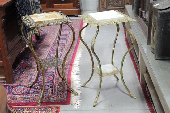 Appraisal: TWO FERN STANDS Both openwork brass with marble inserts ''