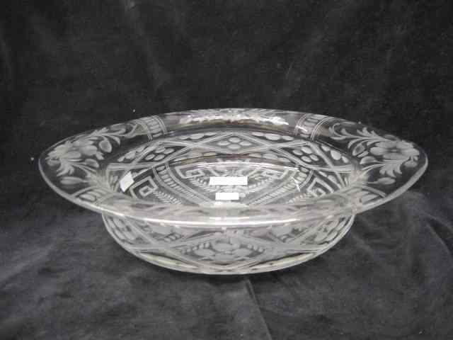 Appraisal: Libbey Cut Engraved Glass Bowl oval with fold over edge