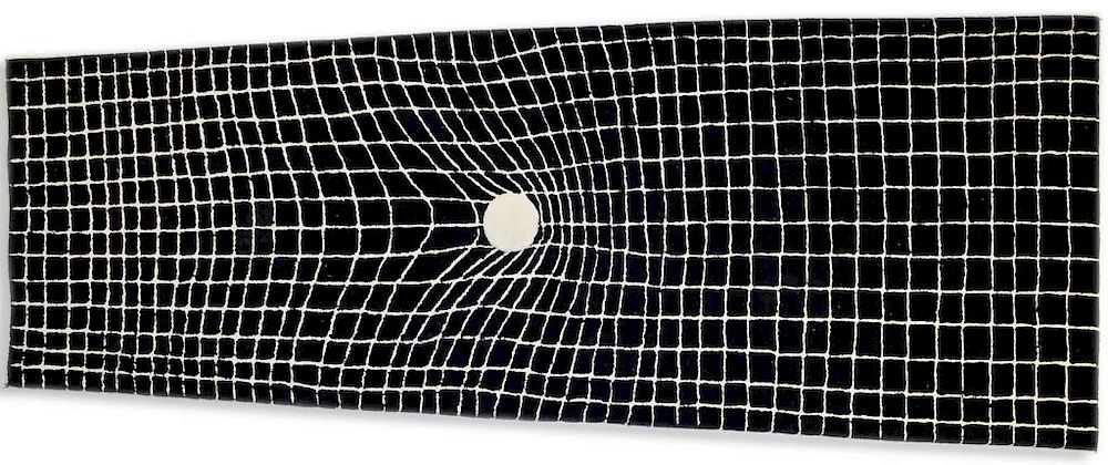 Appraisal: Edward Fields Black White Geometric Carpet Rug Signed vintage Edward