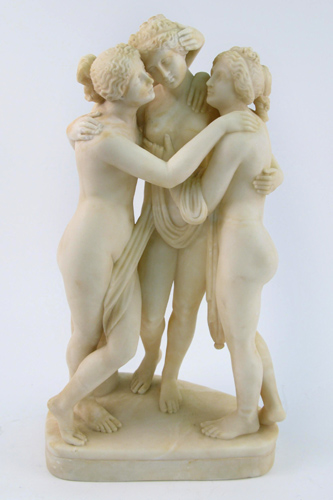 Appraisal: AN ALABASTER SCULPTURE Three nude female figures standing with narrow