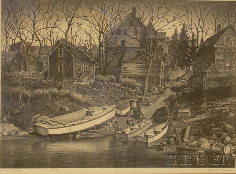 Appraisal: Framed Lithograph on Paper Coastal View Lobster Cove by Alan