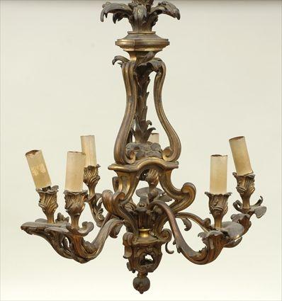 Appraisal: Louis XV-Style Gilt-Metal Six-Light Chandelier x in