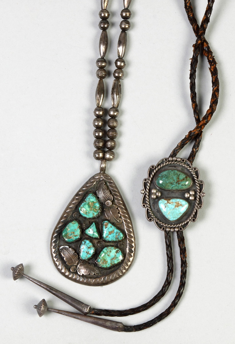 Appraisal: Sterling Turquoise Necklace Bolo Necklace initialed ML Bolo marked Bennett