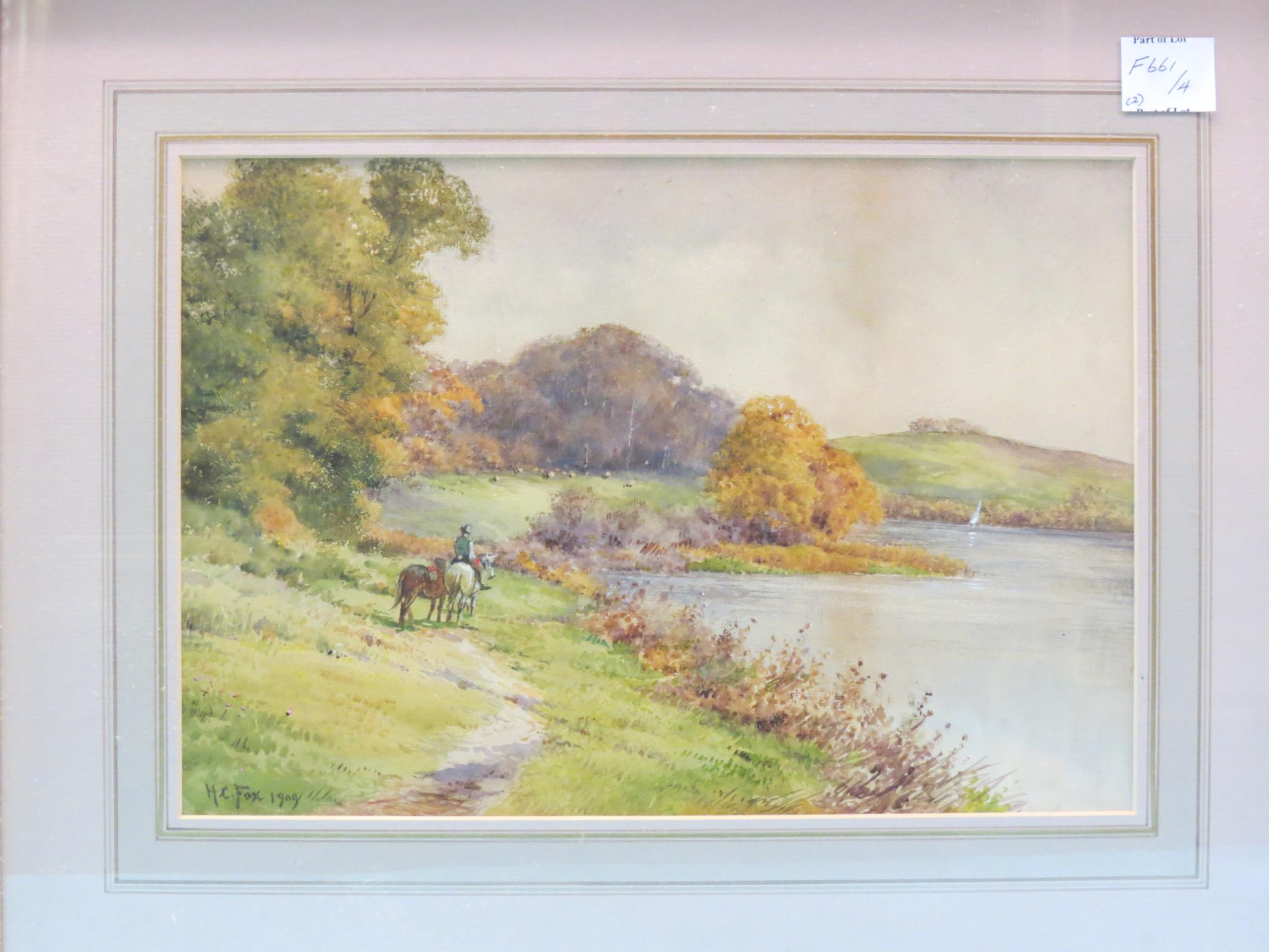 Appraisal: H C Fox - watercolour riverside pathway signed and dated