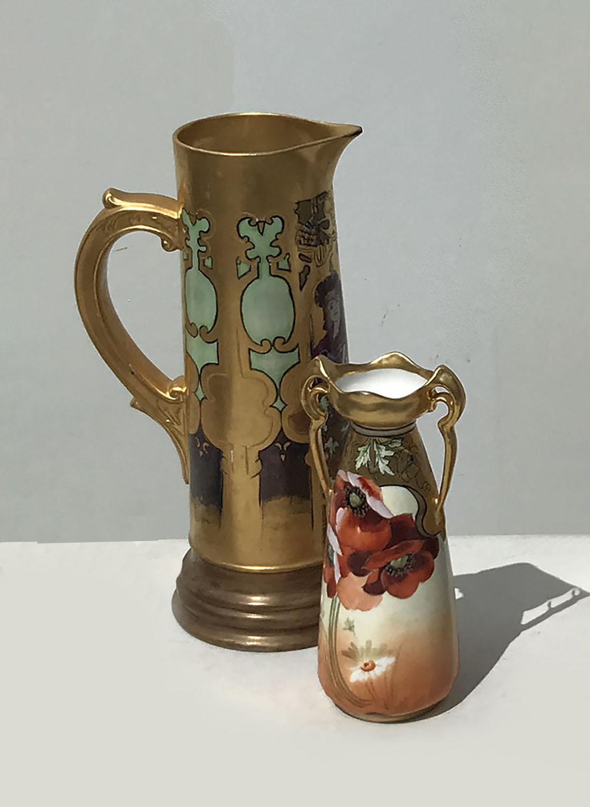 Appraisal: PIECE LARGE CERAMIC PITCHER AND VASE Comprising - Tall Austrian