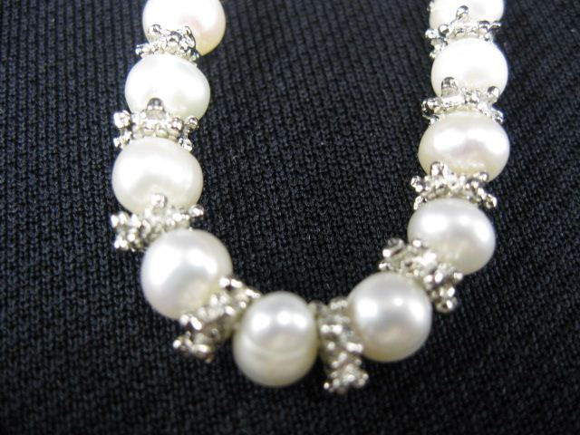 Appraisal: Pearl Necklace pearls silver spacers long