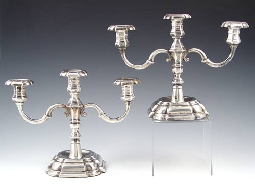 Appraisal: PAIR COPENHAGEN DANISH FINE SILVER CANDELABRA Pair light hallmarked Hugo