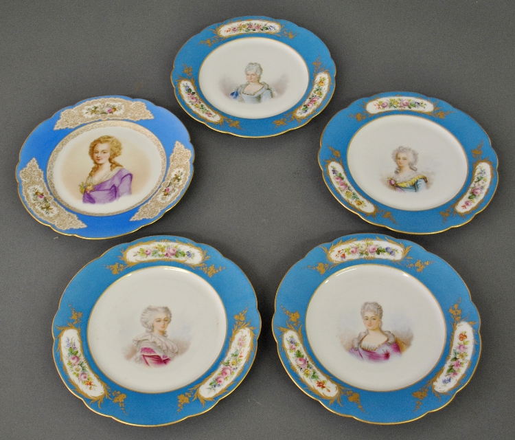 Appraisal: - Five Sevres porcelain plates dated each with a painted