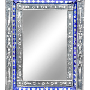 Appraisal: A Venetian Etched and Cobalt Glass Mirror Late th Century