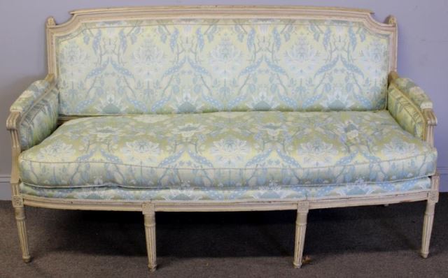 Appraisal: Antique French Painted Sofa Probably th century With old two