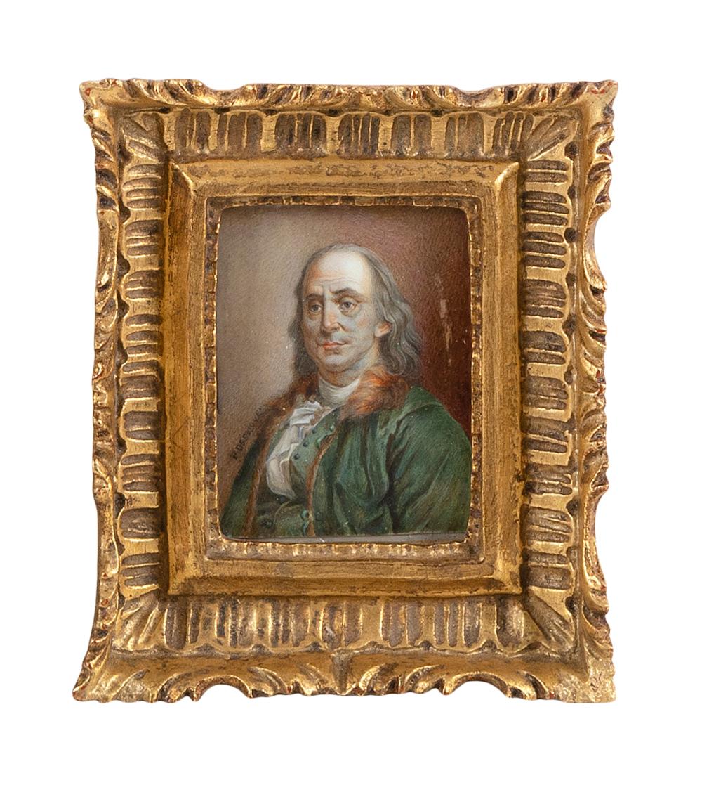 Appraisal: AMERICAN SCHOOL TH CENTURY PORTRAIT OF BENJAMIN FRANKLIN WATERCOLOR X