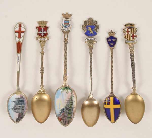 Appraisal: Six silver enameled souvenir spoons Various European cities and countries