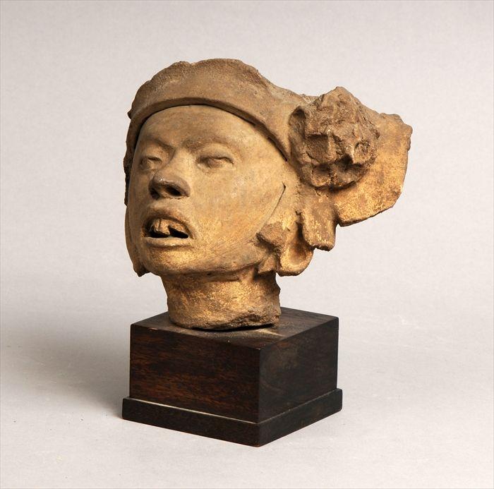 Appraisal: Pre-Columbian Style Pottery Head Mounted on stand in Provenance The