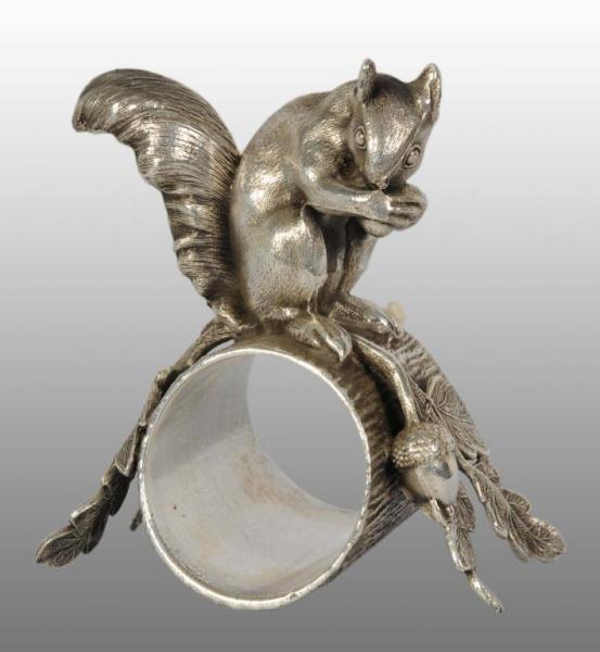 Appraisal: Large Squirrel On Log Figural Napkin Ring Description No manufacturer's