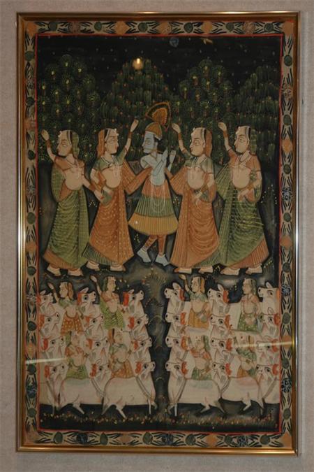 Appraisal: Framed Indian School Pigment on Cloth Estimate -