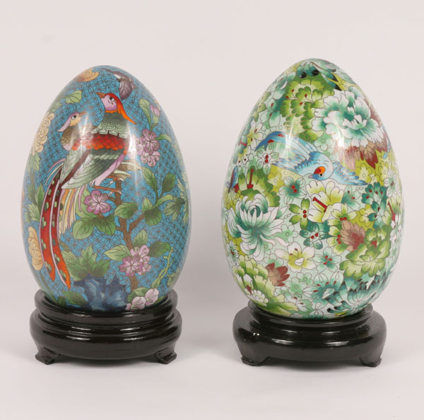 Appraisal: Asian cloisonne eggs on stands Tallest H