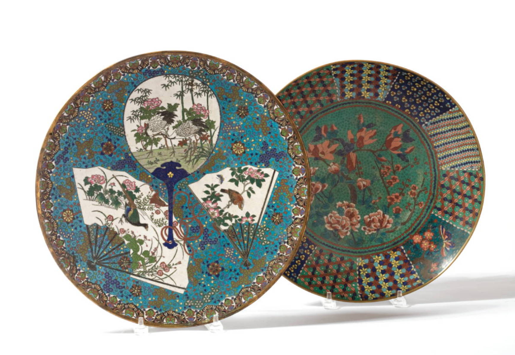 Appraisal: CLOISONNE CHARGER WITH FAN DECORATION AND A CIRCULAR DEEP DISH