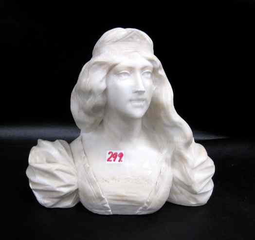 Appraisal: AN ALABASTER SCULPTURE of a young Victorian woman with long