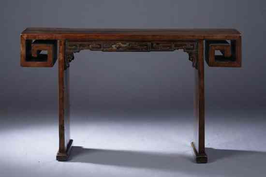 Appraisal: CHINESE ELMWOOD ALTAR TABLE th century The rectangular top ending