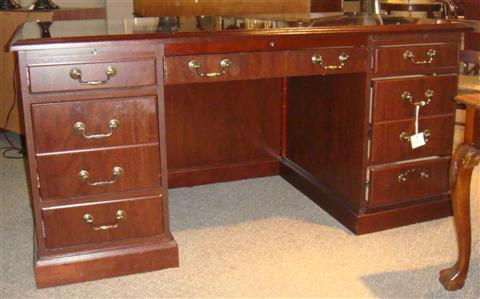 Appraisal: GEORGE III STYLE DESK WITH FOUR DRAWERS ON EITHER SIDE