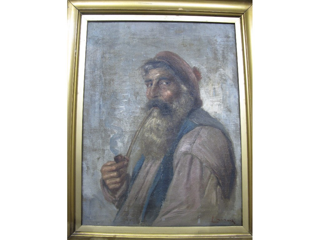 Appraisal: Oil on canvas 'Peasant smoking a pipe' signed Lacroix lower